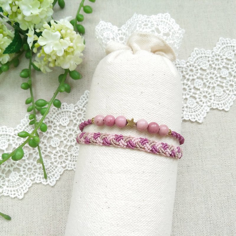 BUHO hand made. Rose Valley. Rose Stone X South American Brazilian Wax Line Bracelet - Bracelets - Jade Pink