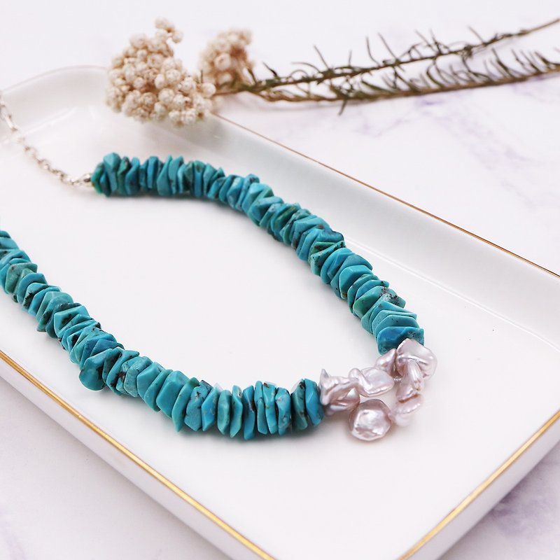 Late Summer and Early Autumn | Turquoise * Baroque Pearl Necklace - สร้อยคอ - เครื่องเพชรพลอย หลากหลายสี