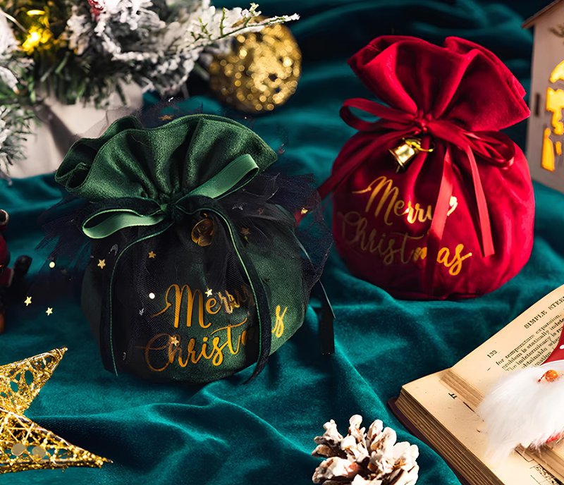 [Heguo] Christmas Peace Mixed Dried Fruit Velvet Pouch - Green - ผลไม้อบแห้ง - ผ้าฝ้าย/ผ้าลินิน สีเขียว