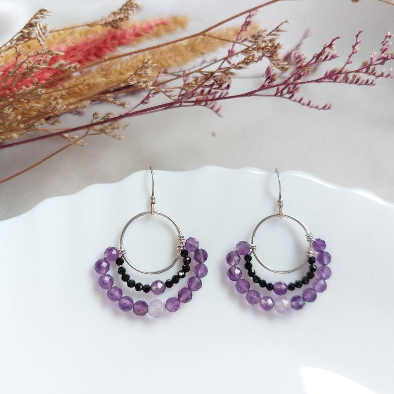 s925純銀 紫水晶耳環 | 手作客製 手鍊 項鍊 耳飾 飾品 - 耳環/耳夾/耳骨夾 - 純銀 