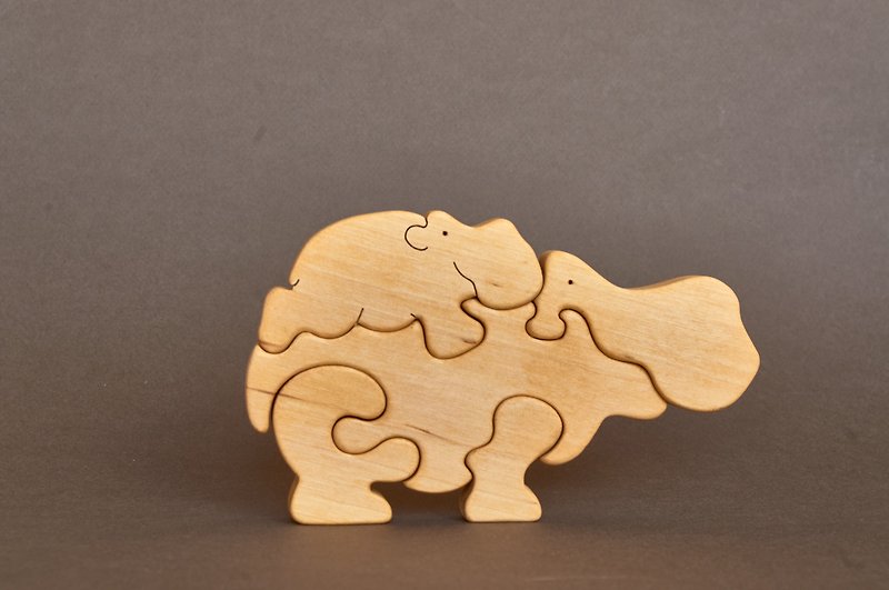 Wooden puzzle hippo toy figurine baby - 嬰幼兒玩具/毛公仔 - 木頭 透明