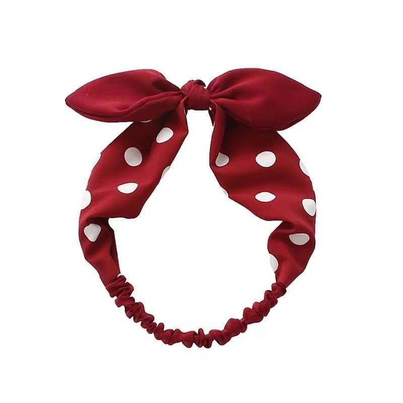 Wine red and white dot bow - Hair Accessories - Other Materials 