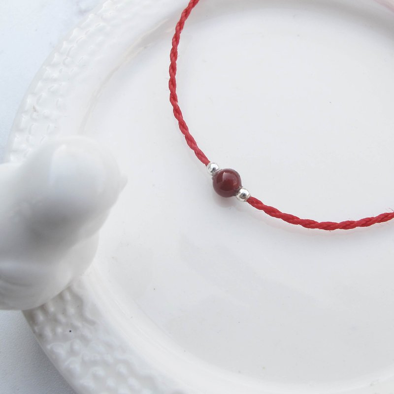Big staff Taipa [manual silver] red agate × natural stone very fine wax rope bracelet marriage lucky - สร้อยข้อมือ - เครื่องเพชรพลอย สีแดง