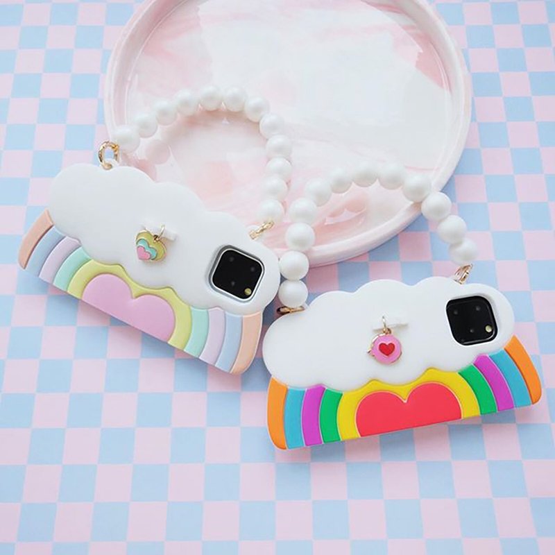 【Candies】雲朵彩虹手提晚宴包 淡彩 深彩 - iPhone 11 Pro 生日 - 手機殼/手機套 - 矽膠 多色