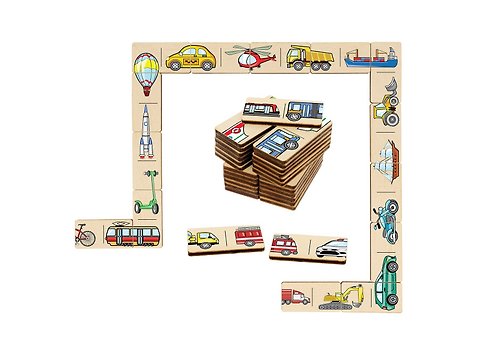 WoodCreativityGifts Wood domino games - transport Puzzle, Wooden Montessori homeschool blocks