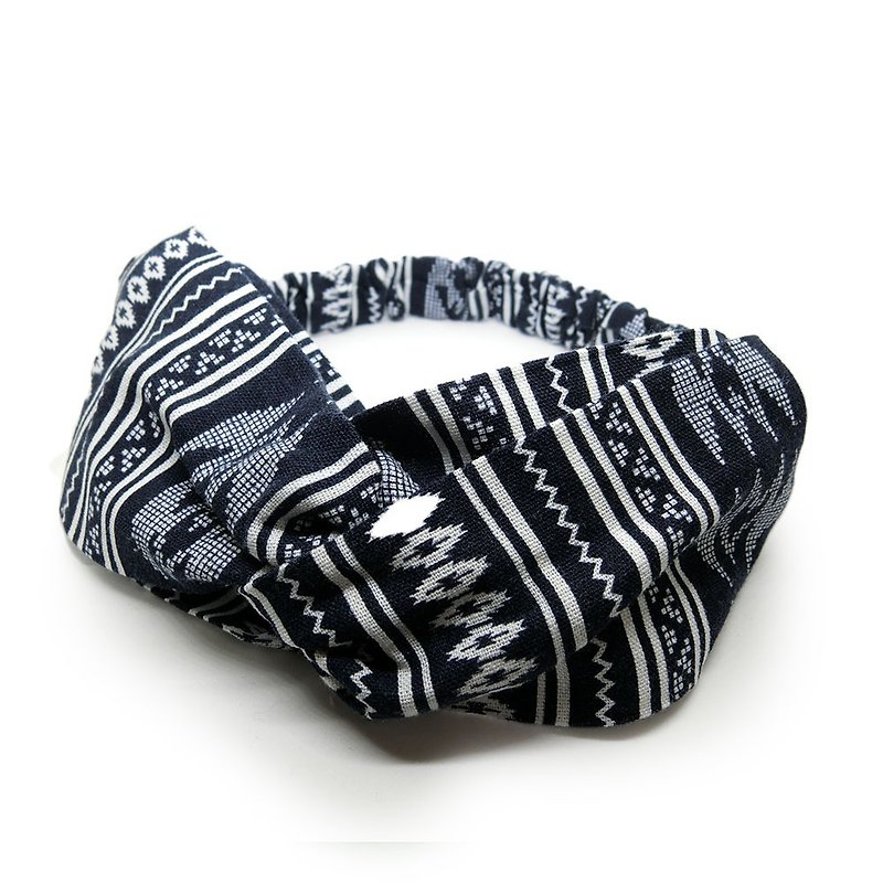 [Shell art] dark blue geometric ethnic hair band - Hair Accessories - Cotton & Hemp Blue