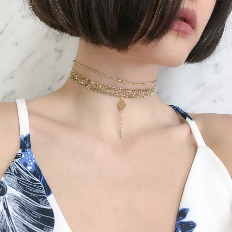 Gold / Golden rain falling from the night sky / Double choker SV073G - Chokers - Polyester Gold