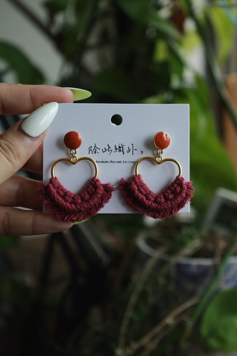 Handmade Original Woven Earrings - Earrings & Clip-ons - Cotton & Hemp Red