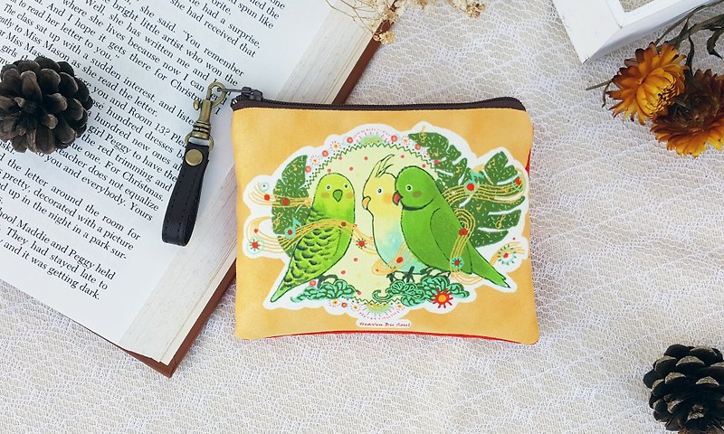 <Mysterious Life> Parrot's Chorus Large Coin Purse Collection Ticket Card Illustrator - กระเป๋าใส่เหรียญ - เส้นใยสังเคราะห์ สีส้ม
