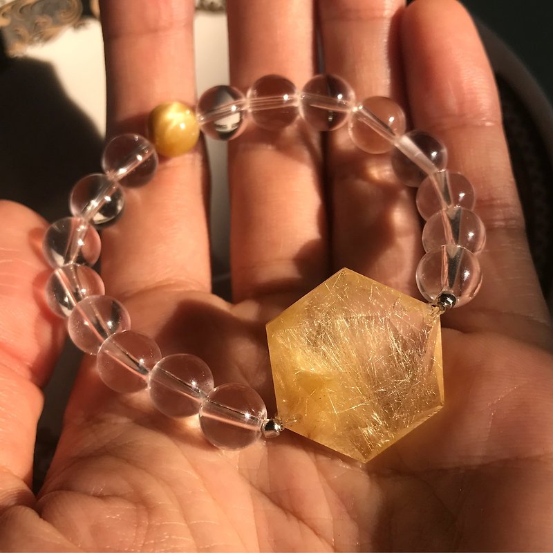 [Lost and find] Kim Yun UP Natural Stone Blonde Crystal Hexagram Crystal Bracelet - สร้อยข้อมือ - เครื่องเพชรพลอย สีเหลือง