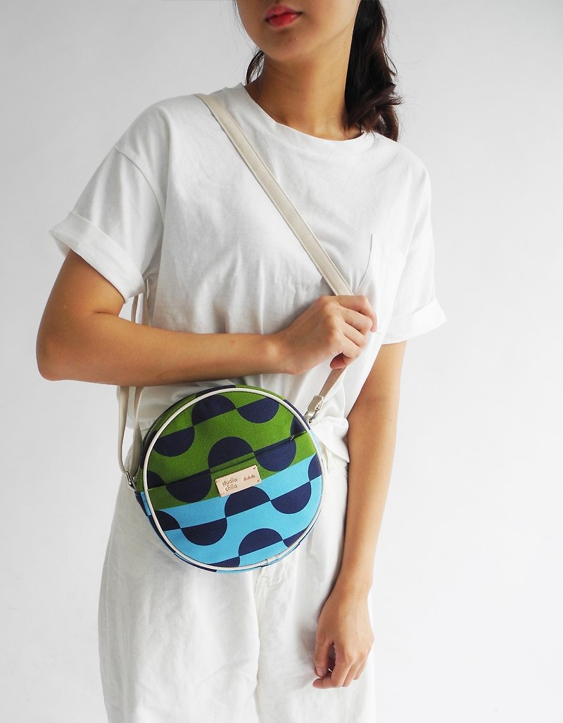 studio chiia - Original Pattern Design Tote-  Half Moon Blue - Messenger Bags & Sling Bags - Cotton & Hemp Blue