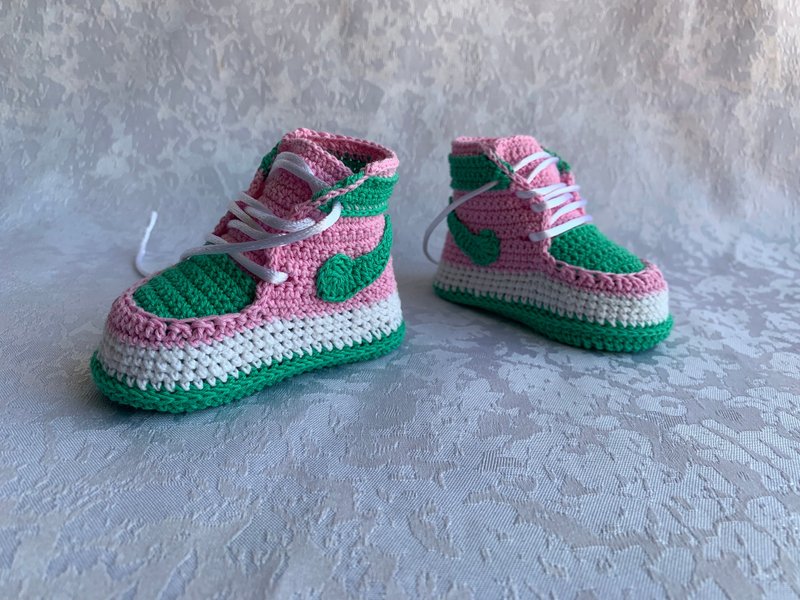 Nike Jordans Baby Booties Sneakers Jordan 1 Crochet Crochet Shoe Shower - 嬰兒鞋/學步鞋 - 棉．麻 粉紅色