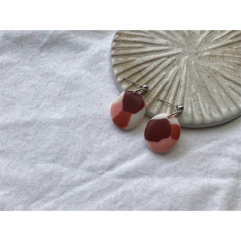 Thoth clay earrings | Red tone platter | - ต่างหู - ดินเผา 