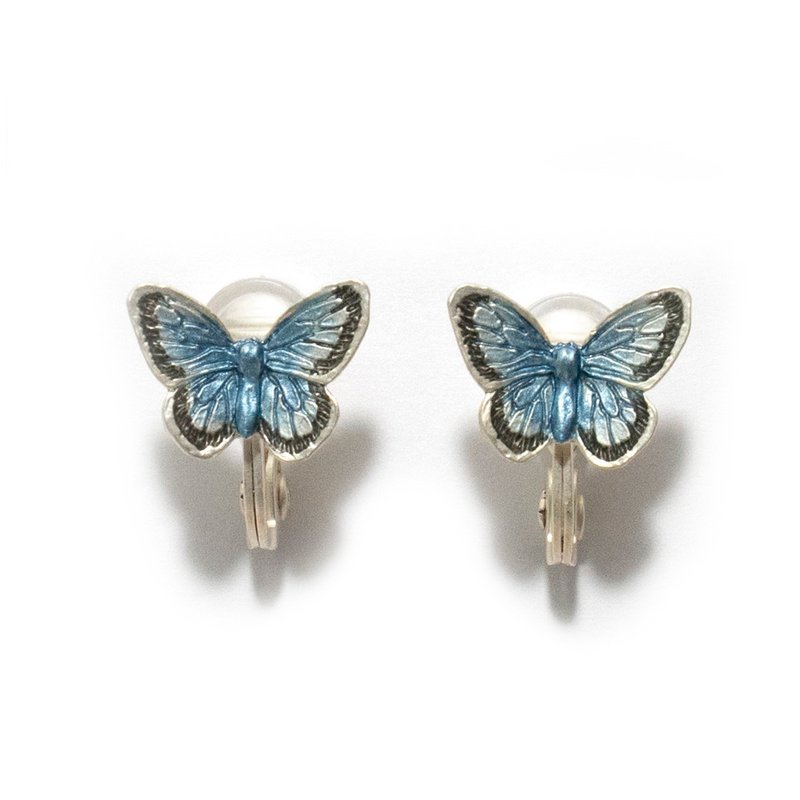 ヤマトシジミチョウイヤリング Butterfly　Ear clips EA145 - 耳環/耳夾/耳骨夾 - 其他金屬 藍色