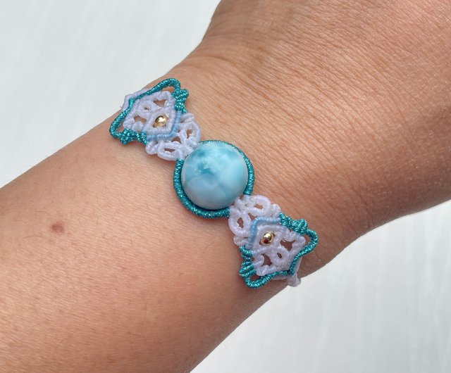 221110 Macrame South American Wax Thread Stone Bracelet