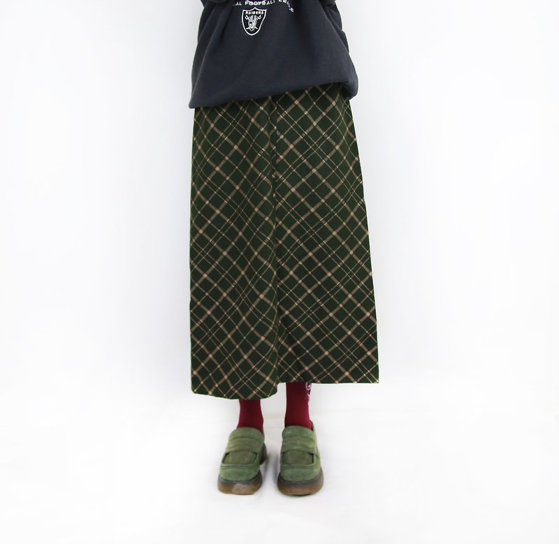 Back to Green:: 橄藍綠 格紋 毛呢 vintage skirt ( SK-46 ) - 裙子/長裙 - 聚酯纖維 
