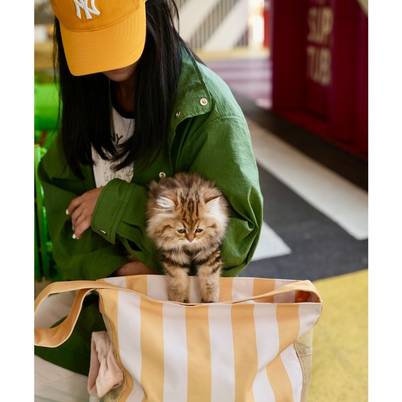 Pawsholic Paw Fan Striped Pet Bag-Striped Yellow - กระเป๋าสัตว์เลี้ยง - เส้นใยสังเคราะห์ 