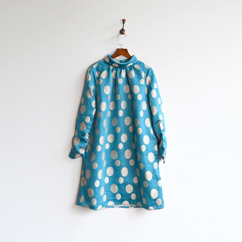 [Egg Plant Vintage] Jade bubble jacquard vintage dress - One Piece Dresses - Other Man-Made Fibers Blue