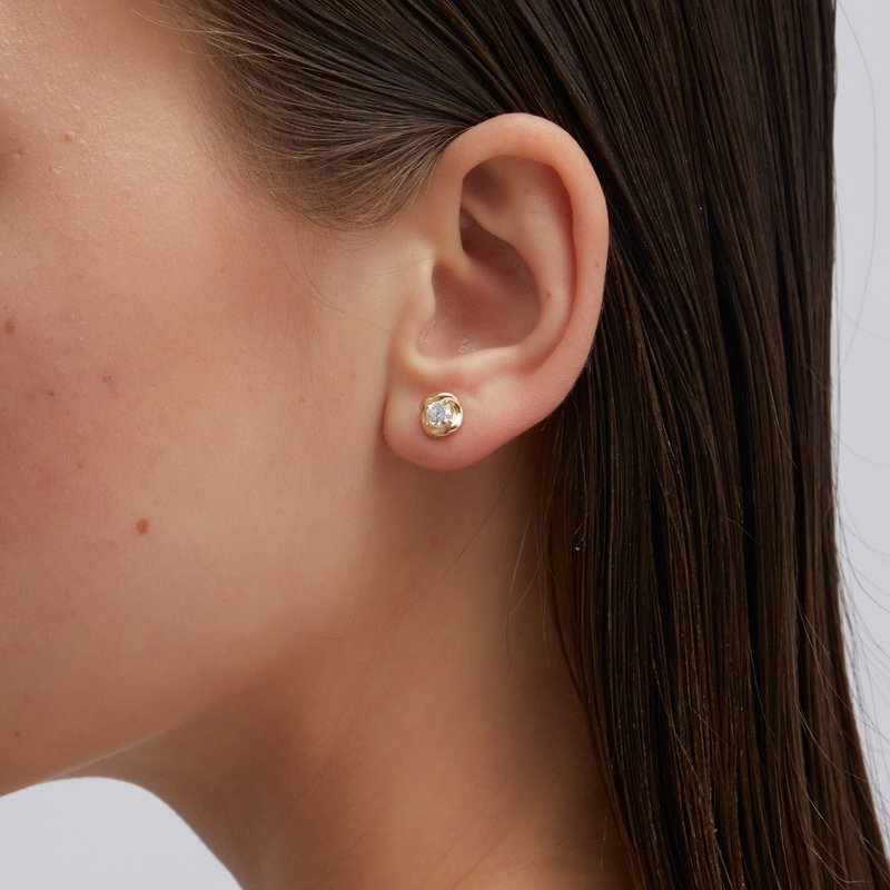 簡約寶石耳環 925銀厚鍍18K金 Rhombus Diamond Earring - 耳環/耳夾/耳骨夾 - 純銀 金色