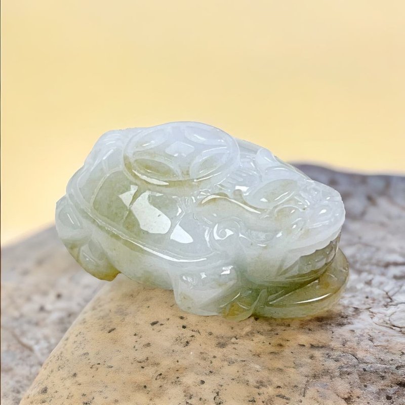 飄黃翡翡翠古錢龍龜 | 天然緬甸玉翡翠A貨 | 送禮 - 擺飾/家飾品 - 玉石 多色