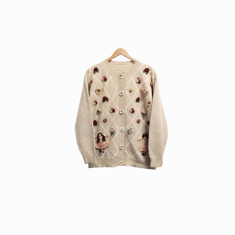 Dislocation vintage / three-dimensional flower knitted cardigan sweater no.278 vintage - Women's Sweaters - Wool White