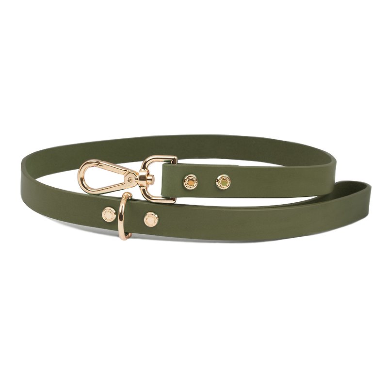 Cittadino Italy Planted Butter Leather Leash-Olive Green - ปลอกคอ - หนังแท้ สีเขียว