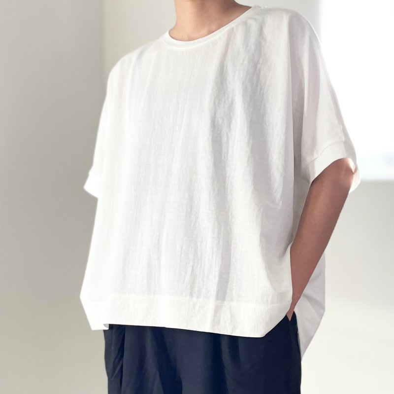 [New for 2024] Cool to the touch, rounded hem at front and back, big silhouette pullover, available in 3 colors [White] - Women's T-Shirts - Nylon White