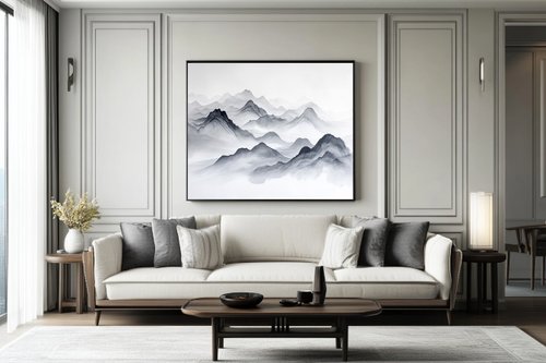 Lavod 線上藝廊- 藝術掛畫專營 墨韻山形3 現代水墨東方禪意山水 客廳書房裝飾 極簡藝術微噴掛畫