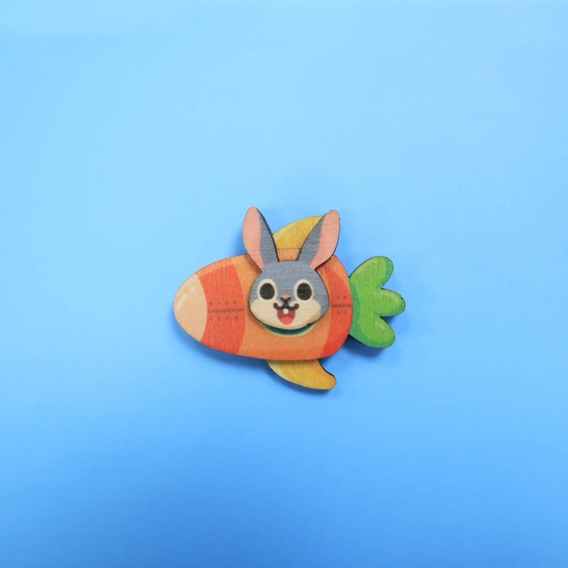 Mumu Refrigerator Magnet-Rabbit Rocket-Space Animal Series - Magnets - Wood Multicolor