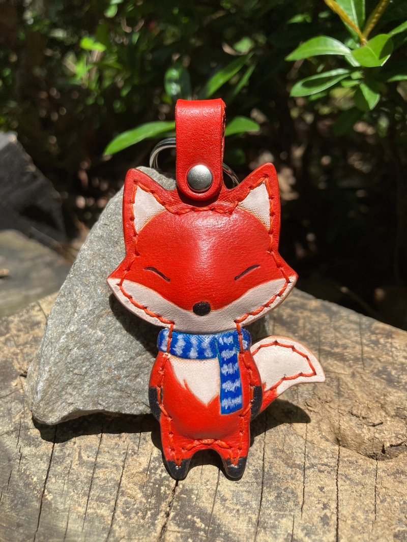 Winter version///Scarf cute fox///Pendant///Keychain - Charms - Genuine Leather Red