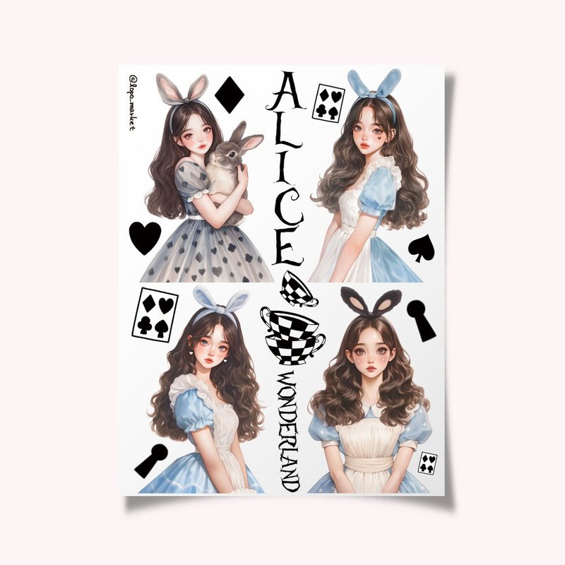 Alice Character Stickers – 3 Sheets - 貼紙 - 紙 