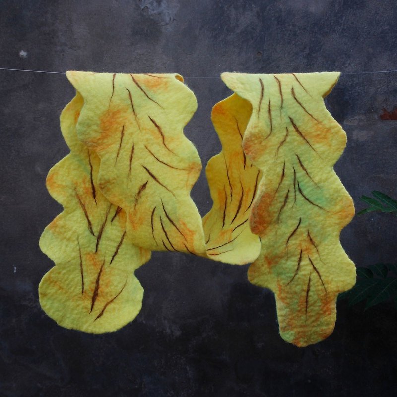 Exclusive original handmade wool felt warm scarf Sen series pure art wool shawl - Knit Scarves & Wraps - Wool Yellow