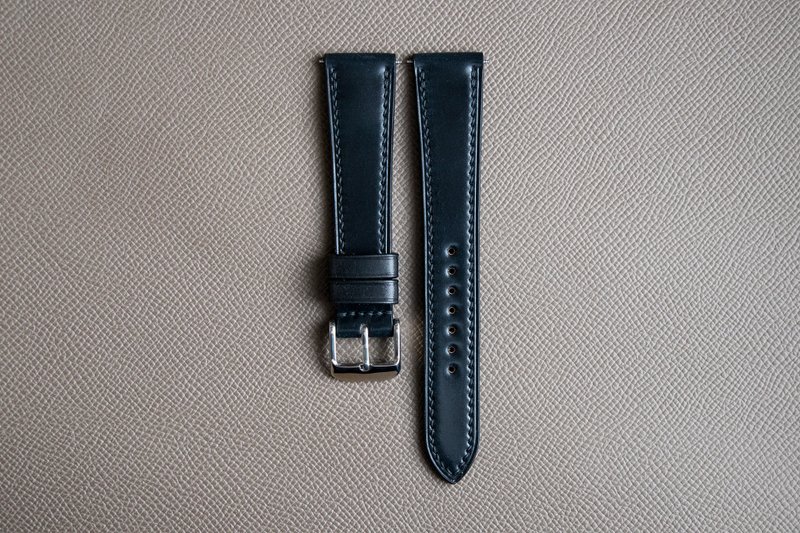 Horween Black Genuine Shell Cordovan leather Watch Band (MTO) - Watchbands - Genuine Leather Black