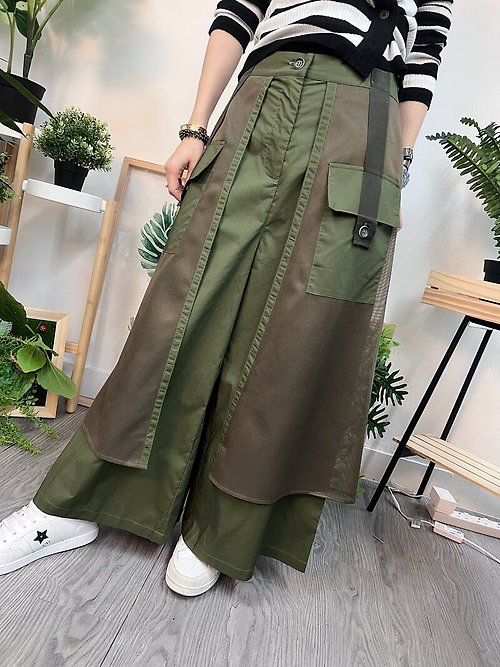 MOD Net Layer Wide Pants with Two Front Pocket 22.89 - Green