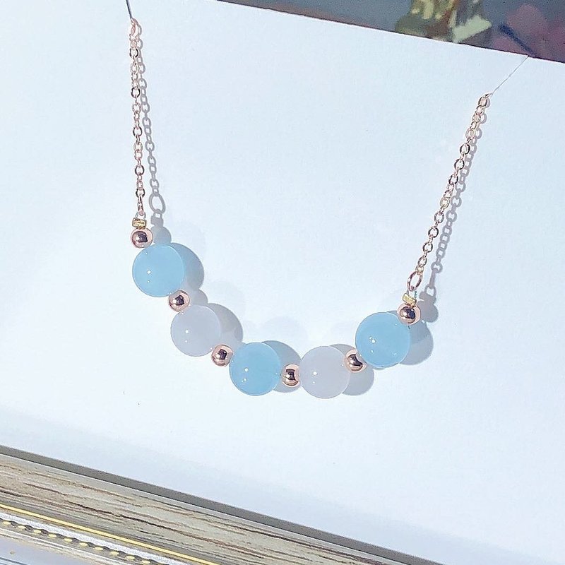 海上仙子 海藍寶  月亮石 月光石 白水晶 水晶頸鏈 天然石 生日禮 - 項鍊 - 水晶 藍色