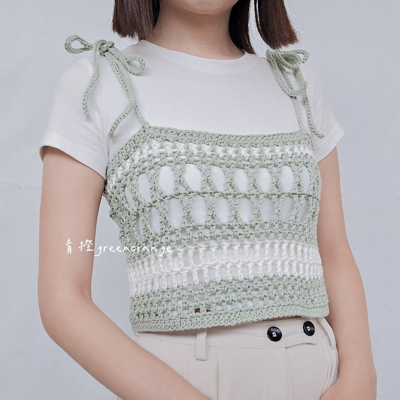 【Quiet Green】Handmade crocheted camisole - เสื้อกั๊กผู้หญิง - ผ้าฝ้าย/ผ้าลินิน สีเขียว