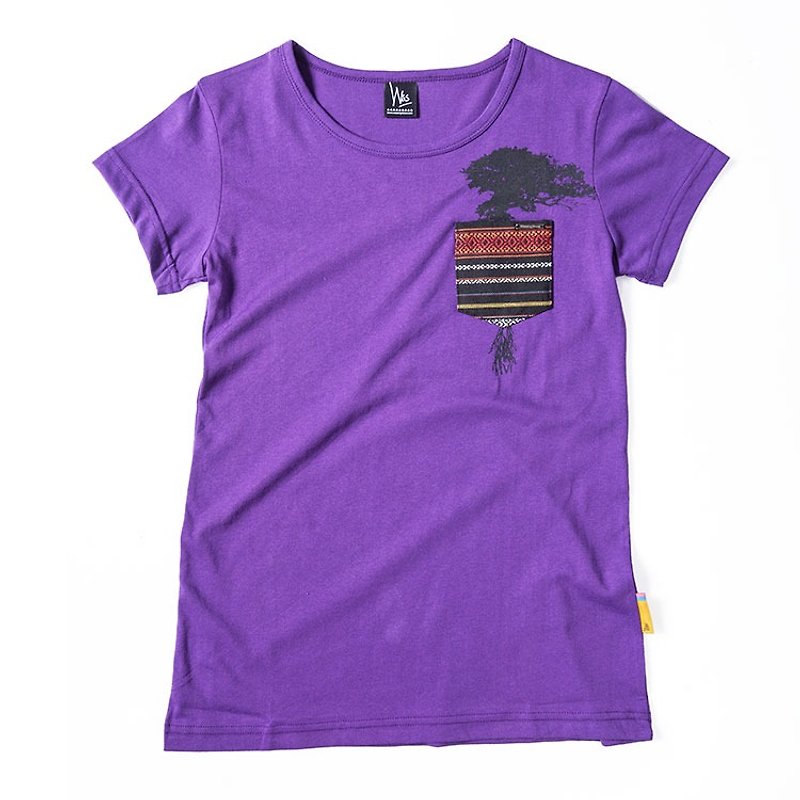 [Series] Department of Forestry forest purple pocket female models T-SHIRT - เสื้อยืดผู้หญิง - ผ้าฝ้าย/ผ้าลินิน สีนำ้ตาล