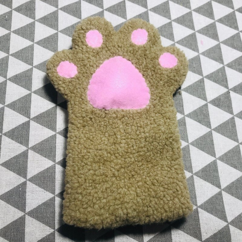 RABBIT LULU 貓掌 肉球 啾啾 手機袋  貓咪-奶茶色 - 手機殼/手機套 - 棉．麻 卡其色