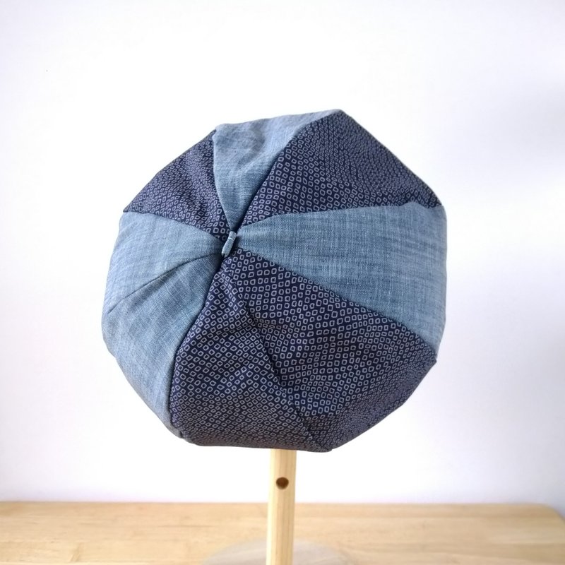 【2020春夏新品】牛仔布 × 鹿子染棉布貝蕾帽 - 帽子 - 棉．麻 藍色