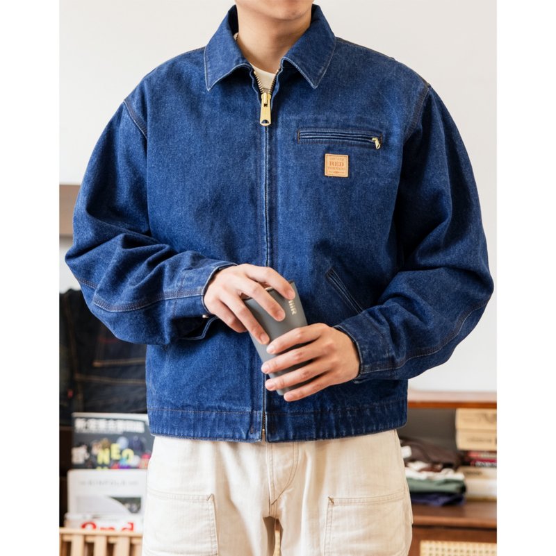 工裝外套 15oz丹寧 洗水藍 底特律夾克 春秋薄款 Detroit Jacket - 男夾克/外套 - 棉．麻 藍色