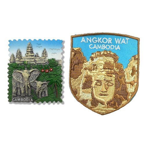 A-ONE 柬埔寨吳哥窟 大象磁性家居裝飾+柬埔寨 吳哥窟 燙布貼【2件組】