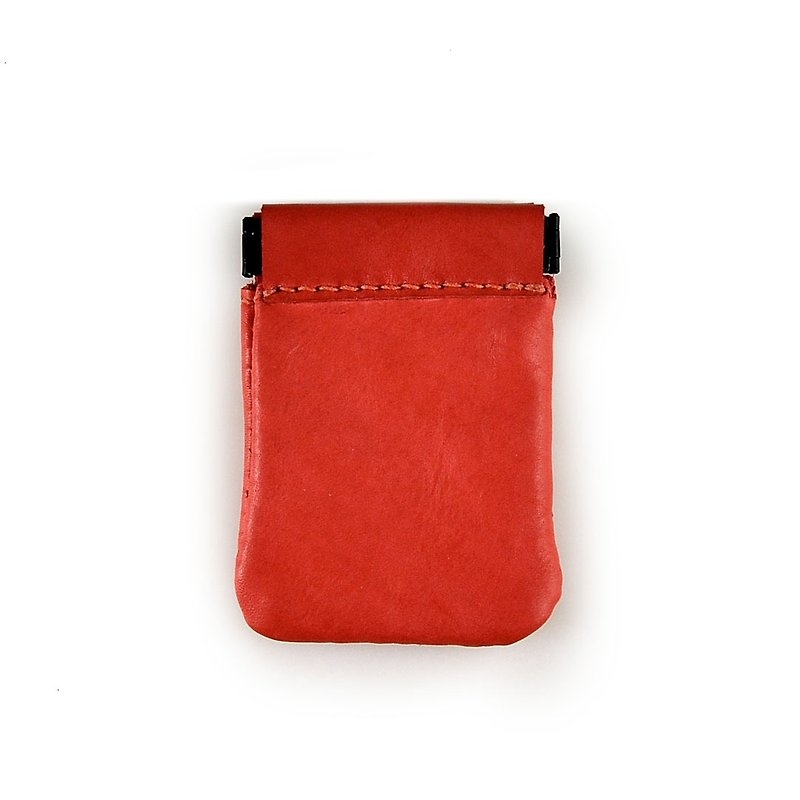 【U6.JP6 手工皮件】-手作縫製彈片手工零錢包，萬用包 (男女都適用) - 散紙包 - 真皮 紅色