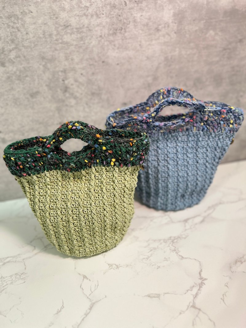 [Rabbit Belle] Three-dimensional twist woven bag/cross-body bag/adjustable strap (blue.green) - กระเป๋าแมสเซนเจอร์ - ผ้าฝ้าย/ผ้าลินิน สีใส