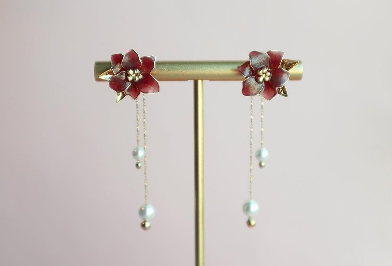 Christmas Limited  / Carol Earrings (2-way) - Earrings & Clip-ons - Resin Red