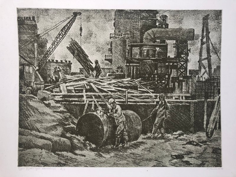 Etching, Daily life of the construction of the Guta-Katowice Iron and Steel Work - 海報/掛畫/掛布 - 紙 