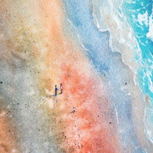水彩画「海岸の風景」 海の風景 オリジナルの水彩画 海岸の風景のアートワーク 海の