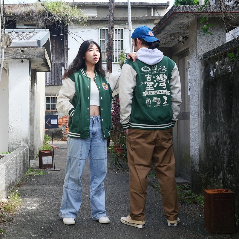 Varsity Jacket - Taiwan - เสื้อโค้ทผู้ชาย - ผ้าฝ้าย/ผ้าลินิน สีเขียว