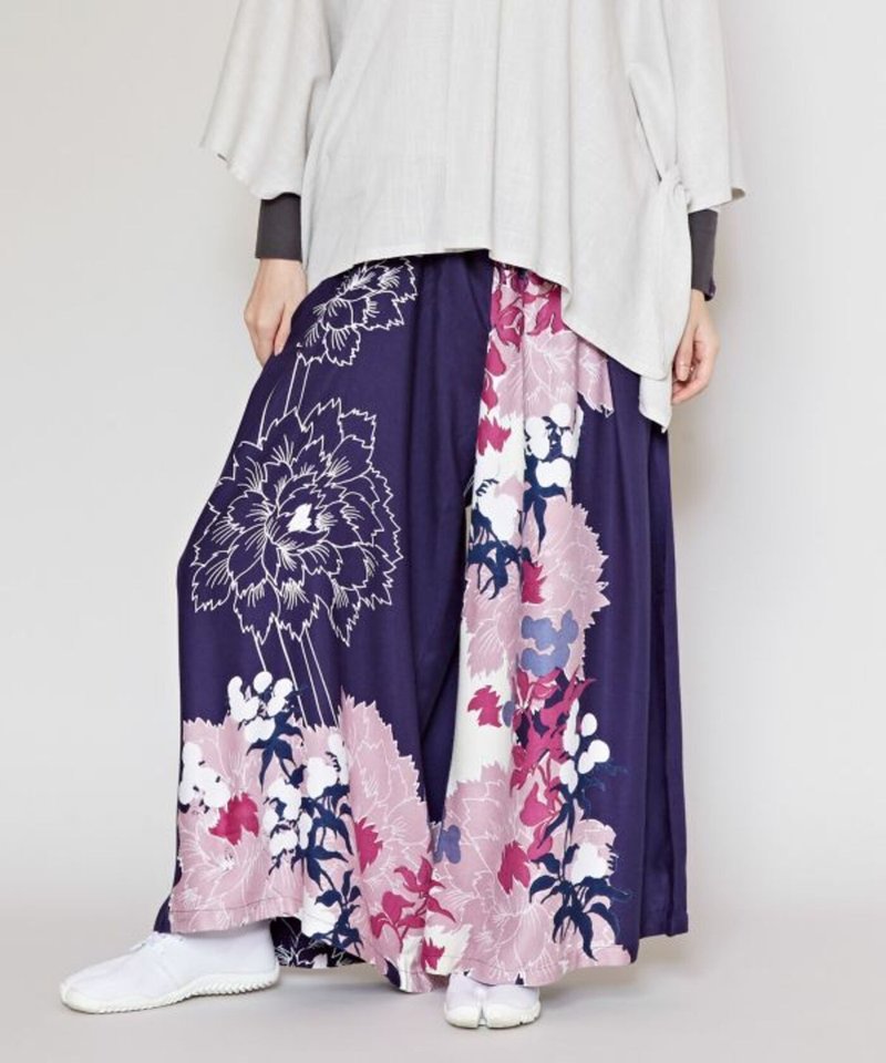 [Popular pre-order] Japanese style gorgeous flowers blooming wide pants hakama (3 colors) 7IA-3302 - Women's Pants - Other Materials 