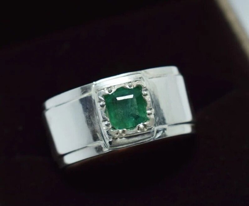 Custom List for brother - Natural Pansjher Emerald Ring 925 Silver Ring - 戒指 - 寶石 綠色