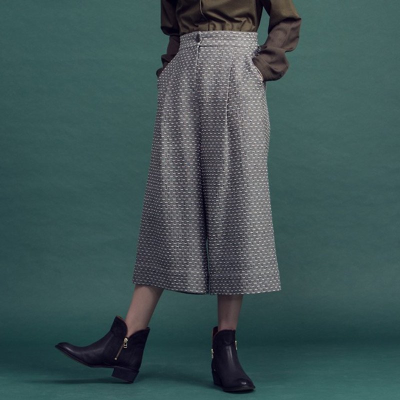 Dal Segno eighth dotted line width divided skirts - iron gray - กางเกงขายาว - ผ้าฝ้าย/ผ้าลินิน สีเทา